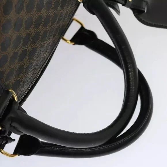 CELINE Macadam Canvas Boston Bag PVC Black Auth
